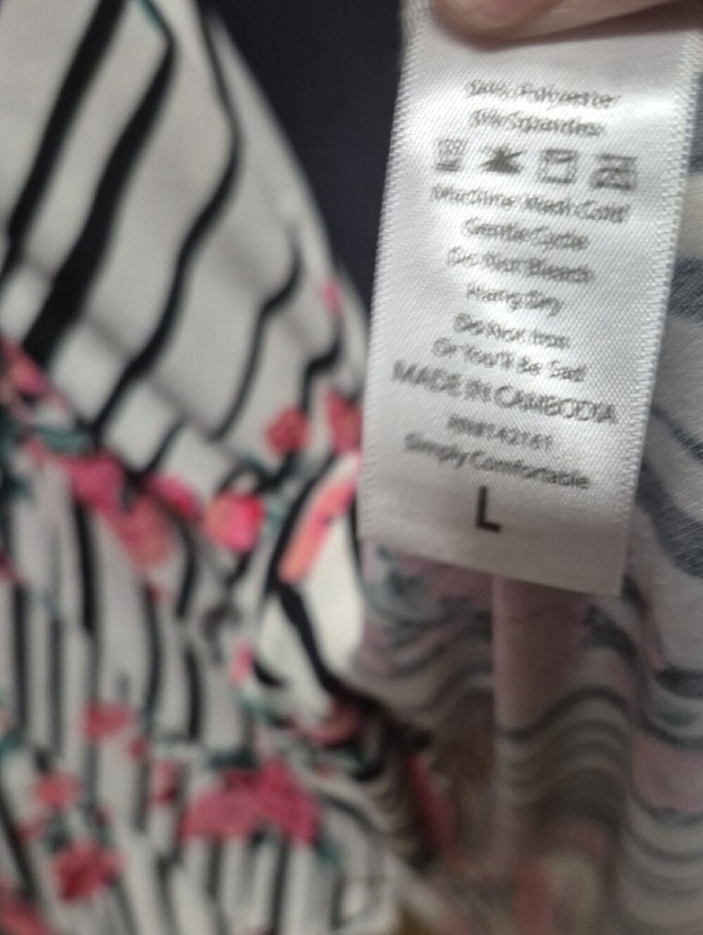 LuLaRoe Pink Floral on Black & White Striped Maxi Skirt - Picture 5 of 6